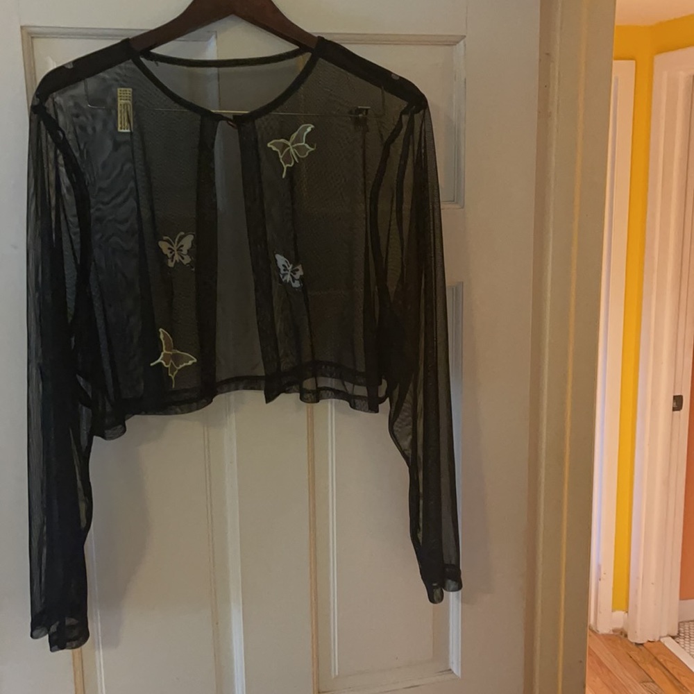 Black Chiffon Jacket with butterflies - Picture 2 of 5